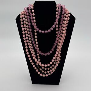 Vintage Coro Pink Beaded Necklace Set 3pc Bundle 50” 48” 34” Layering Strands